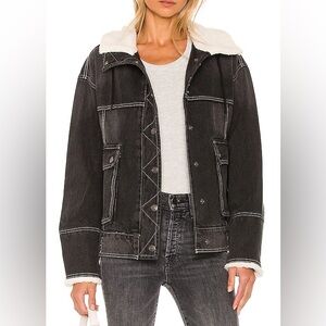 We The Free Black Denim Jacket with White Lining